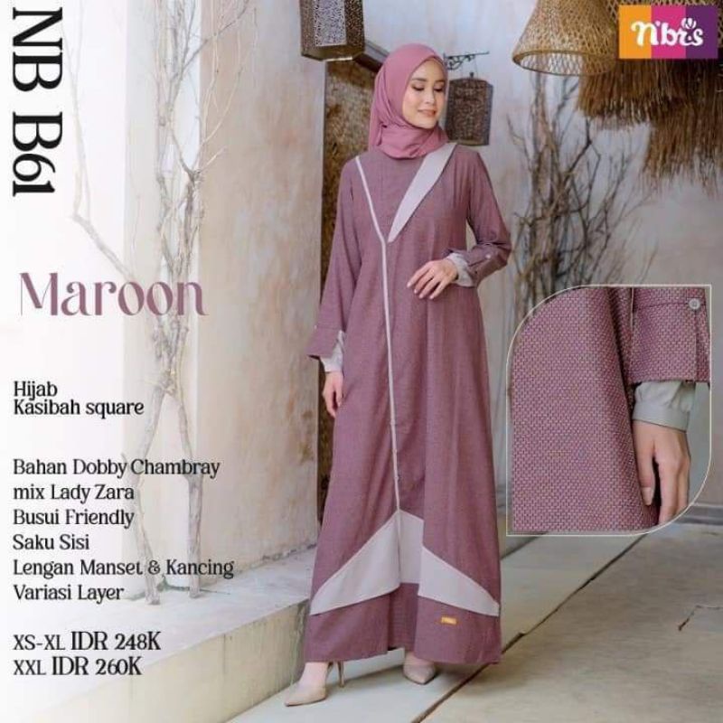 Gamis NB B61 Maroon Nibras