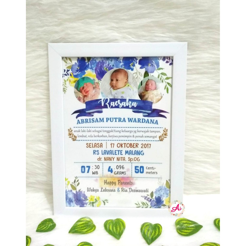Frame Biodata Bayi Kado Data Bayi Hiasan Dinding Pigura Profil