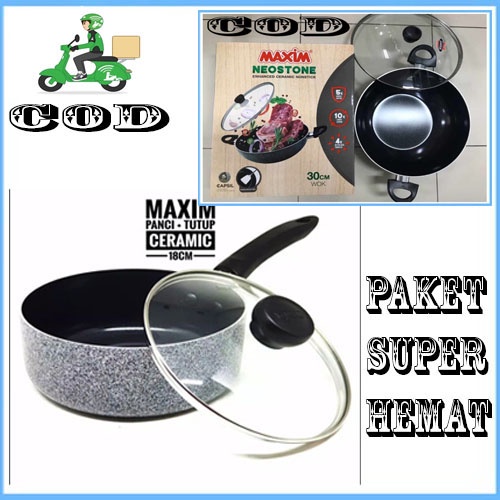 PAKET Maxim ISI 2 PCS Neostone Sauce Pan 18 Cm + 30 DEPWOK Ceramic ORI MANTAP