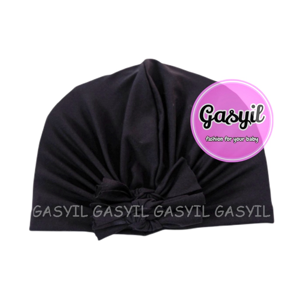 GASYIL Turban Bayi Ikat 3 / ciput baby non anting / topi anak perempuan-Hitam