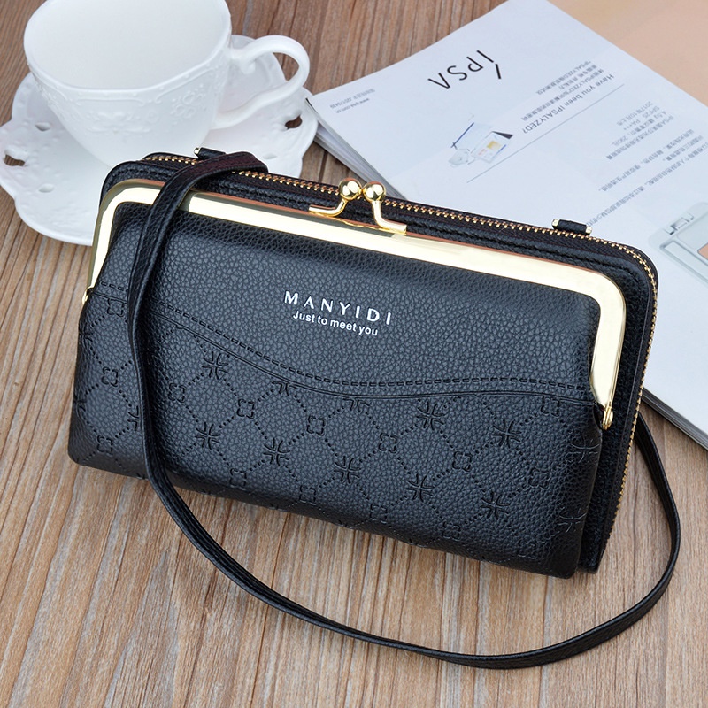 DOMPET HP SELEMPANG WANITA PESTA KULIT HITAM EIGEN WA257B5 TALI SLING PANJANG IMPORT BATAM KOREA ORI