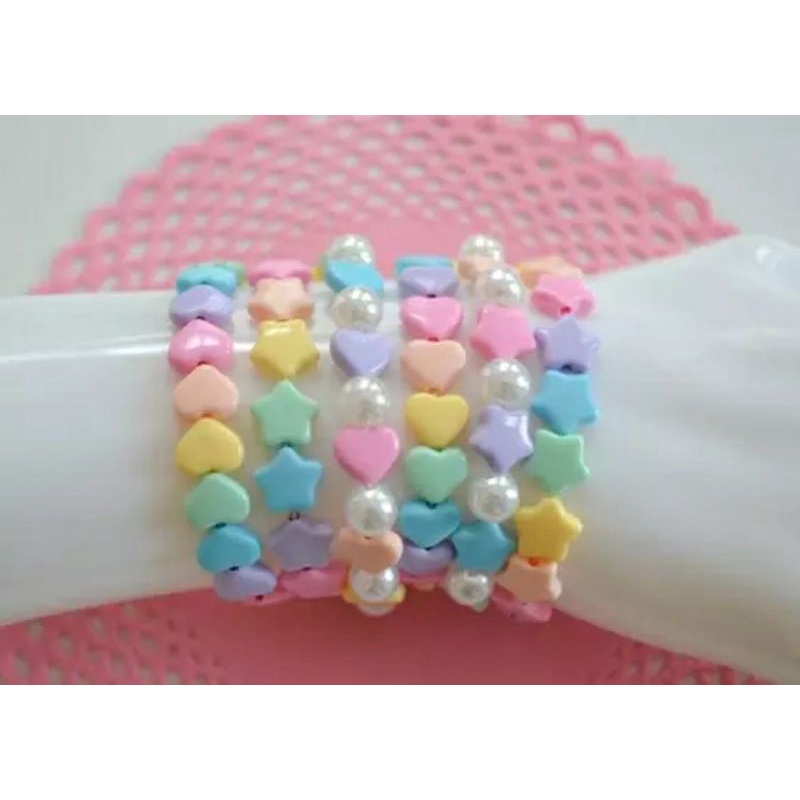 (25pcs) Manik Manik Mote Pastel Mote Susu Motif Love Bunga Bintang Bahan Craft Dan Kerajinan Kalung Gelang