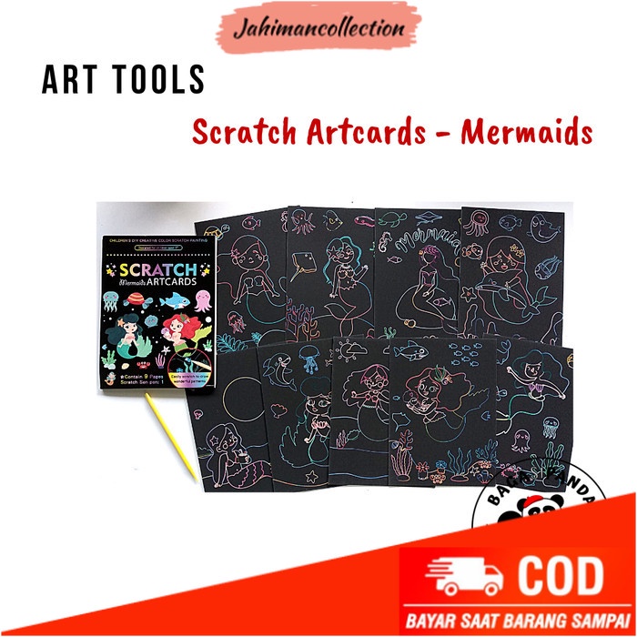 

✨ BISA COD ✨ Scratch Art Card Bergambar untuk Anak - Ukuran A5 isi 9 gambar - Mermaid