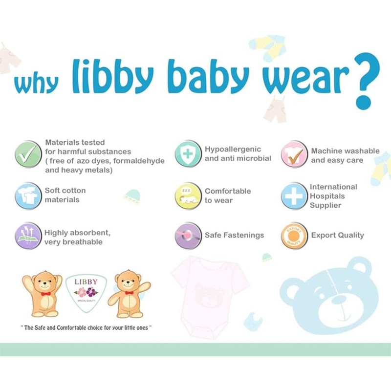 Libby Baby Baju Pendek Polos Warna 3pcs Piyama Bayi