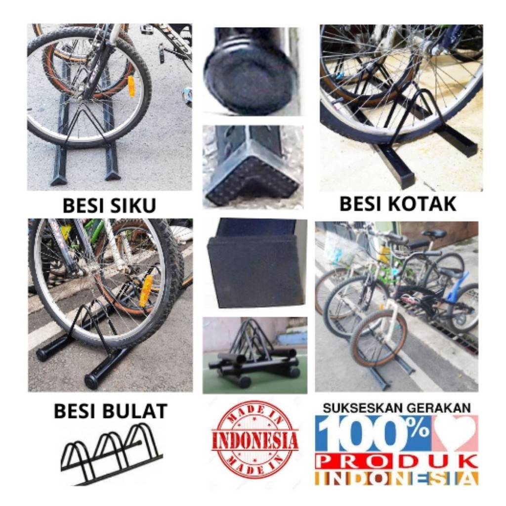 CUSTOM Standar Parkir 3 Sepeda MTB Besi Bulat Siku Kotak.