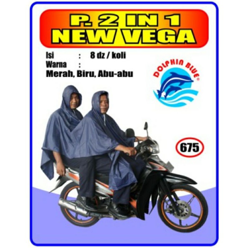 Jas Hujan DOLPHIN 675 NEW VEGA 2 in 1 Dua Kepala Boncengan 2 Orang Setelan Dewasa Poncho Double