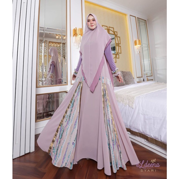 Rembulan Series By Eldeena Original Kanaya Terbaru Spesial Printing Gamis Syar'i Ceruty Babydoll Mix