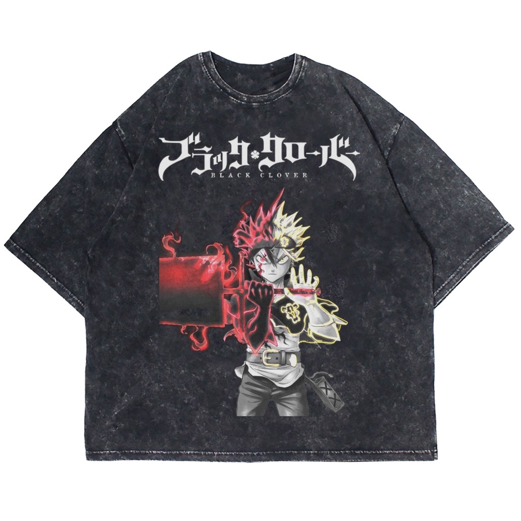 KAOS OVERSIZE ANIME BLACK CLOVER ASTA ANTI MAGIC SWORD WASHING VINTAGE TEE (T-SHIRT OVERSIZE WASHED)