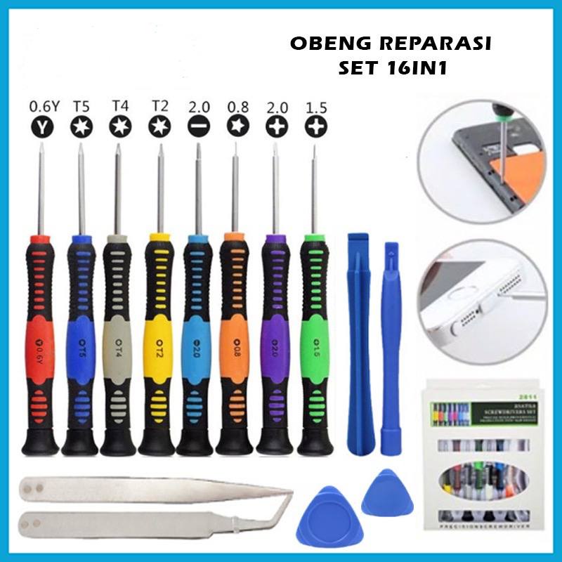 Obeng Reparasi Set 16 in 1 Screwdriver Fatick 2811 Versatile Pick Prey Tool kit utk Servis Handphone PC Jam