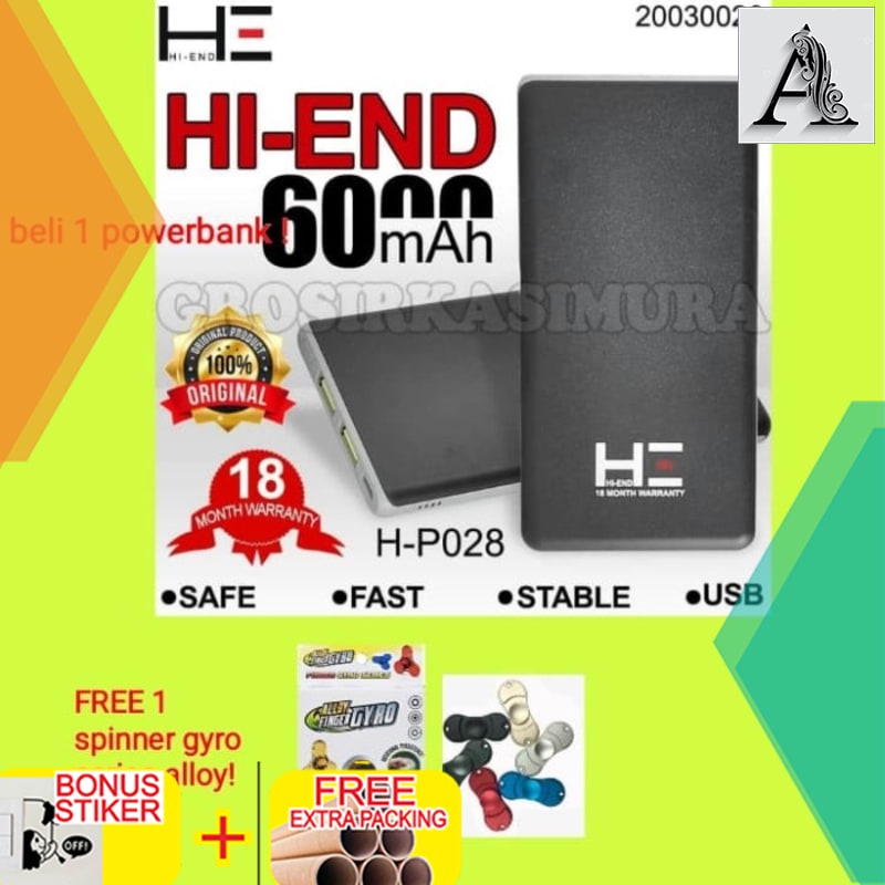 

Terlaris Powerbank Hi END 6000mAh FAST CHARGING Power Bank Get the Ori Quality - FREE SPINNER