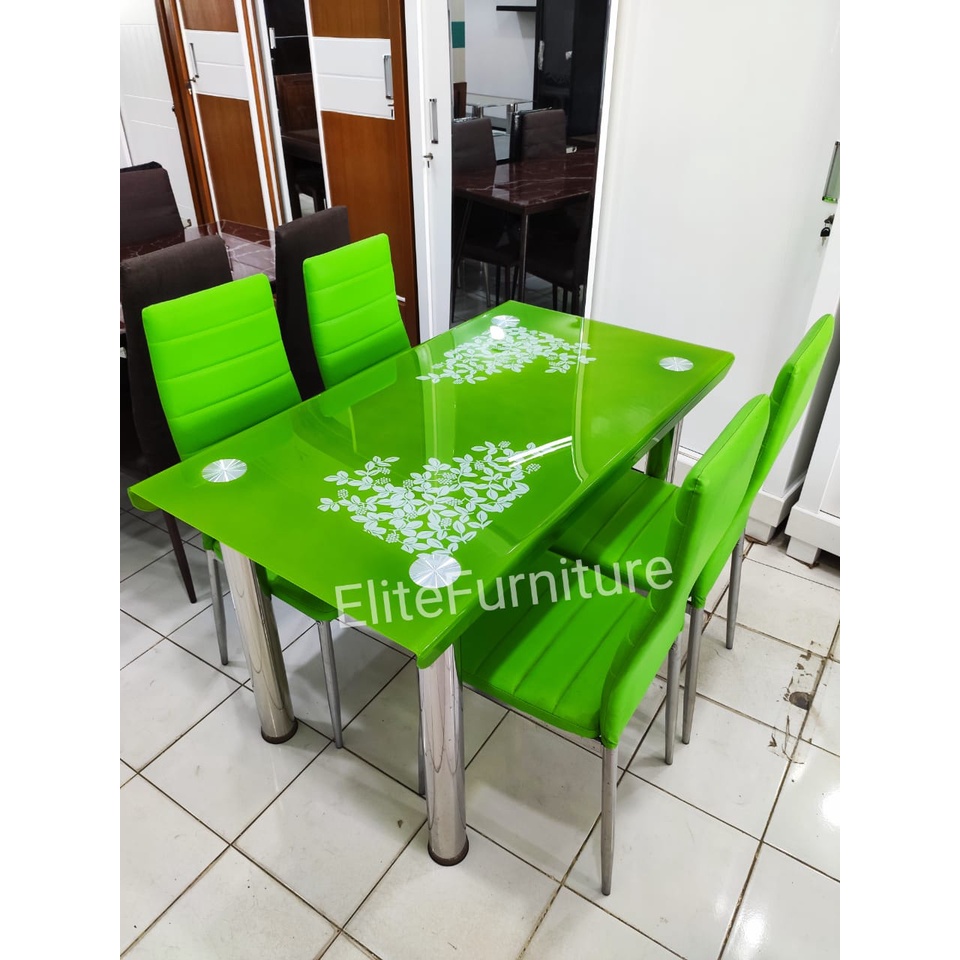 Meja Makan 4kursi Import Hijau / Meja Makan 6kursi Dapur Merah / Meja Makan Minimalis Kaca