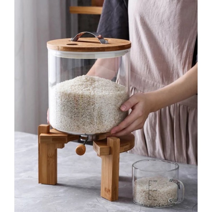 Dispenser Beras Aesthetic/Wadah Beras kekinian/Wadah Beras Kaca