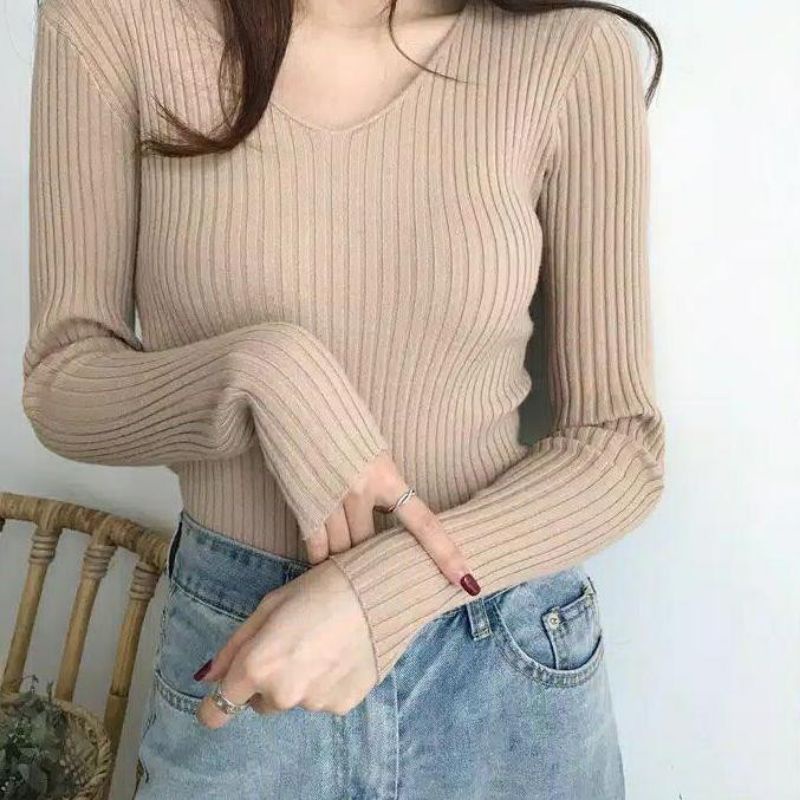 Sweater V Neck Jalur Premium