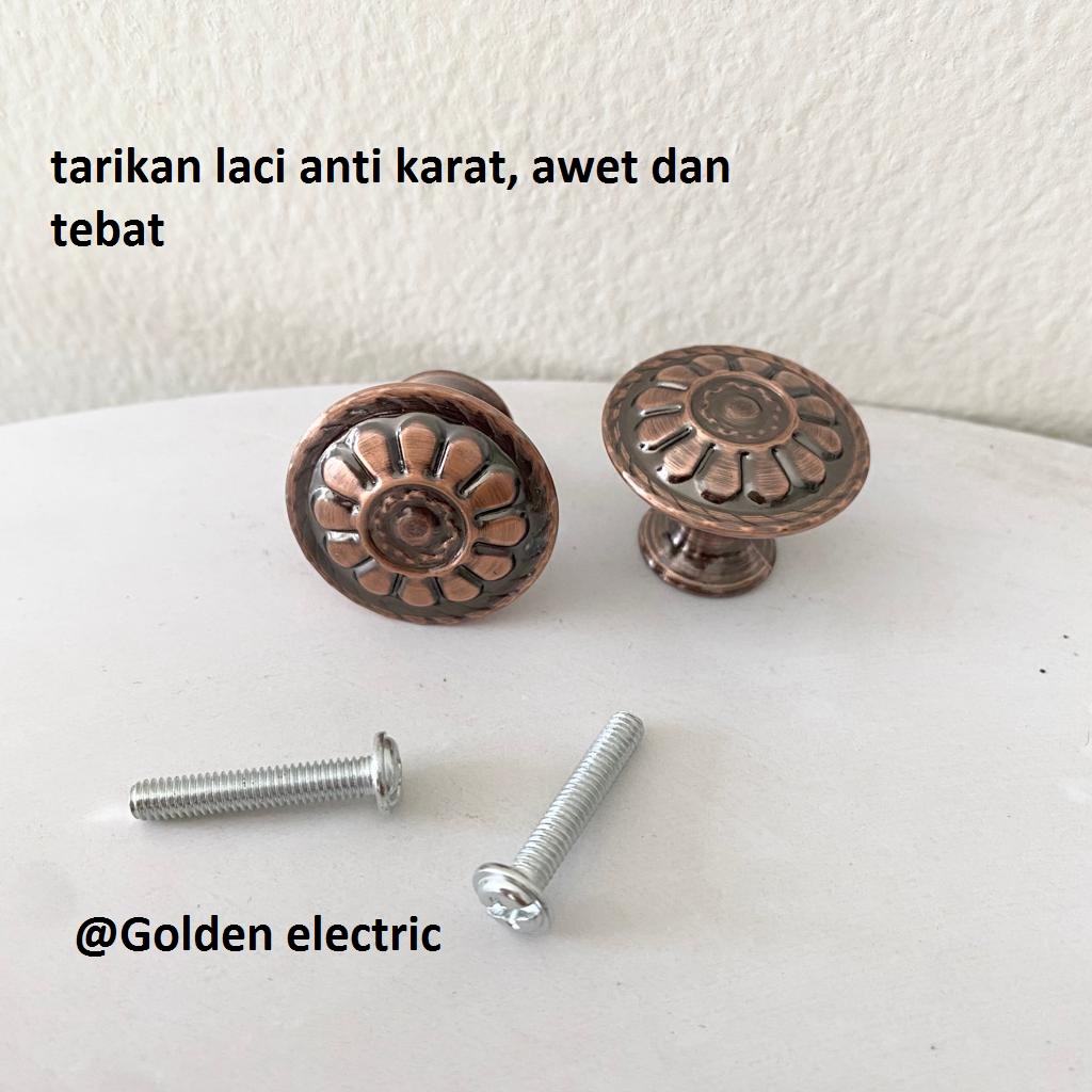 Tarikan Laci Lemari Pintu Bentuk Bulat Bronze Tembaga 3cm Kecil Klasik Handle Pegangan Jendela