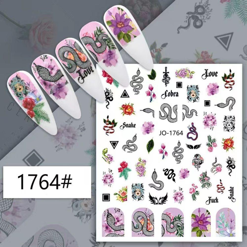 R-flower Nail Art Sticker Stiker Kuku 3D Cool Flowers Printing Skeleton