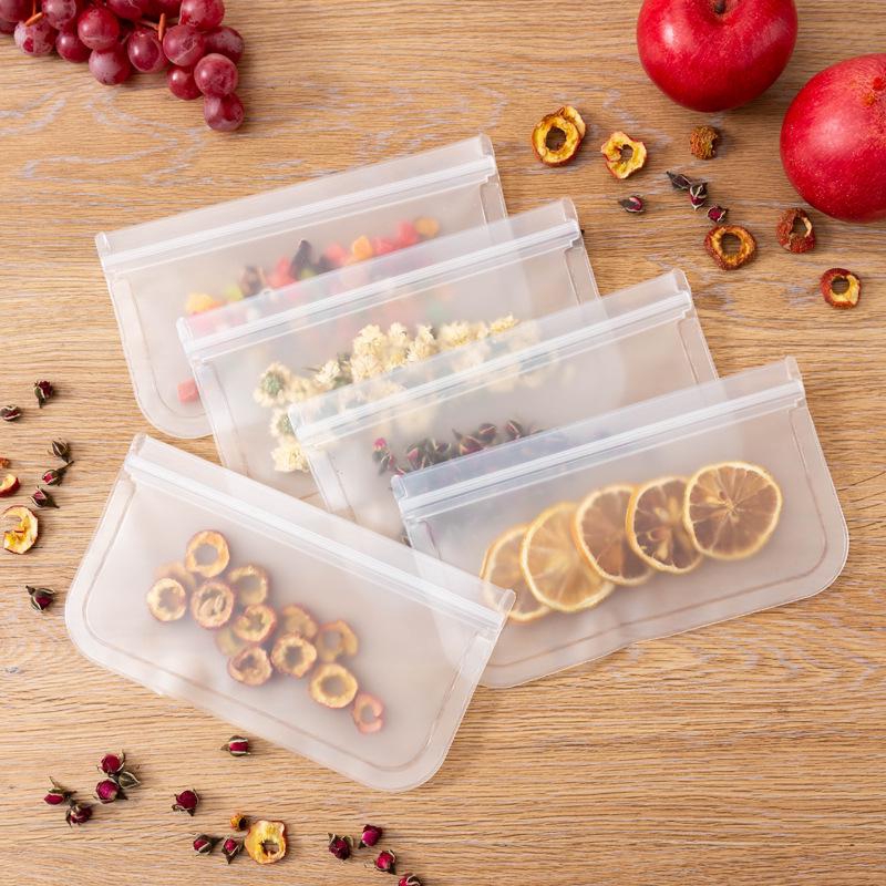 Kantong Penyimpanan Makanan / Makeup / Snack Bahan Silikon Anti Bocor Reusable Dengan Ziplock