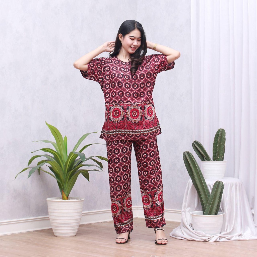 Setelan CP ANDIN Setelan Tyedye Batik Piyama Batik Baju Tidur Dater Cantik-PISCES MERAH