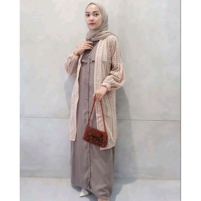 Cardigan Brokat Lengan Balon/Kardigan Burkat/Kardi Brukat/Outer Long Cardi-7