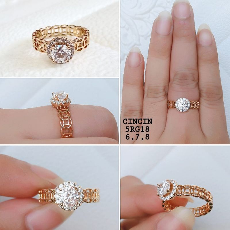 Cincin Titanium Anti Karat Ukir Solitaire Cincin Wanita Terlaris