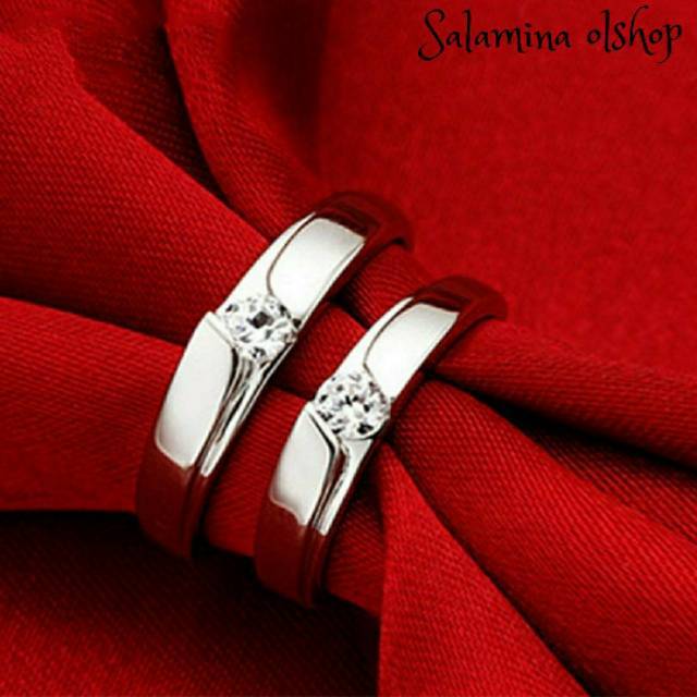 Cincin Perak sterling 925 bahan silver perak lapis emas putih kristal batu zirconia berlian imitasi 