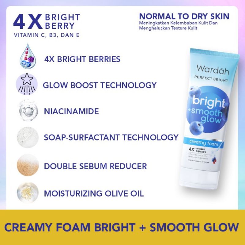 Wardah Perfect Bright Creamy Foam +oil control +smooth glow 50&amp;100ml