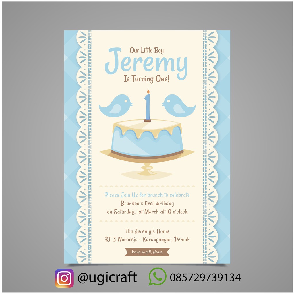 Kartu Undangan Ulang Tahun Anak Lucu Kue Biru