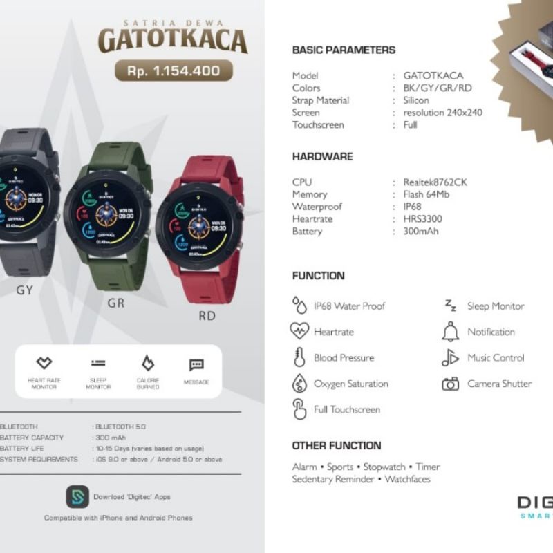 OUTDOOR JAM PINTAR SEMAKIN PINTAR DIGITEC DG SW GATOT KACA / DG-SW-GATOT-KACA Smart Watch Smartwatch