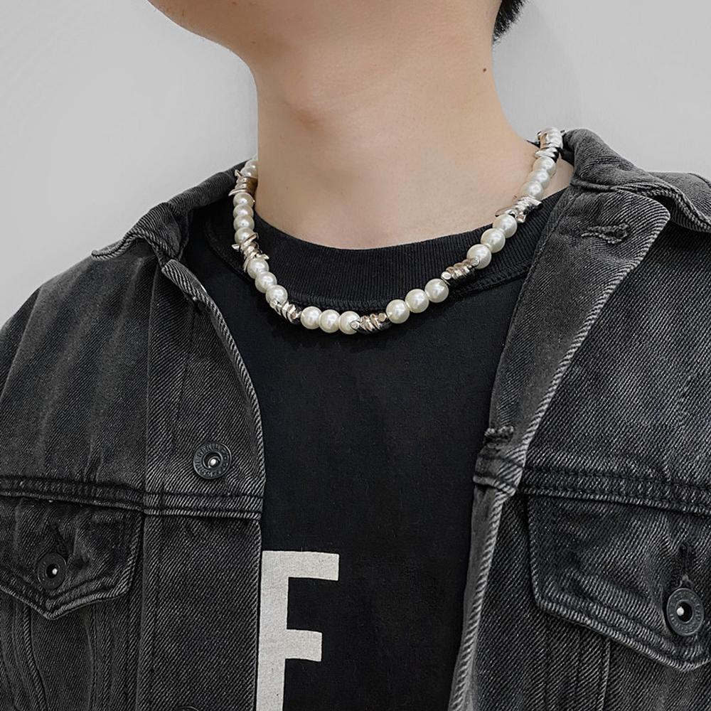 Agustina Kalung Mutiara Fashion Perhiasan Adjustable Mutiara Imitasi Punk Pria Untuk Wanita Chockers