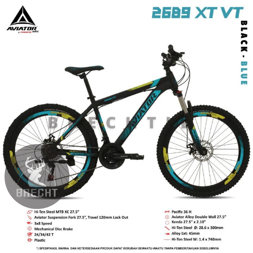 Sepeda Gunung Mountain Bike Aviator 2689 XT VT Hi-Teen Steel 27.5