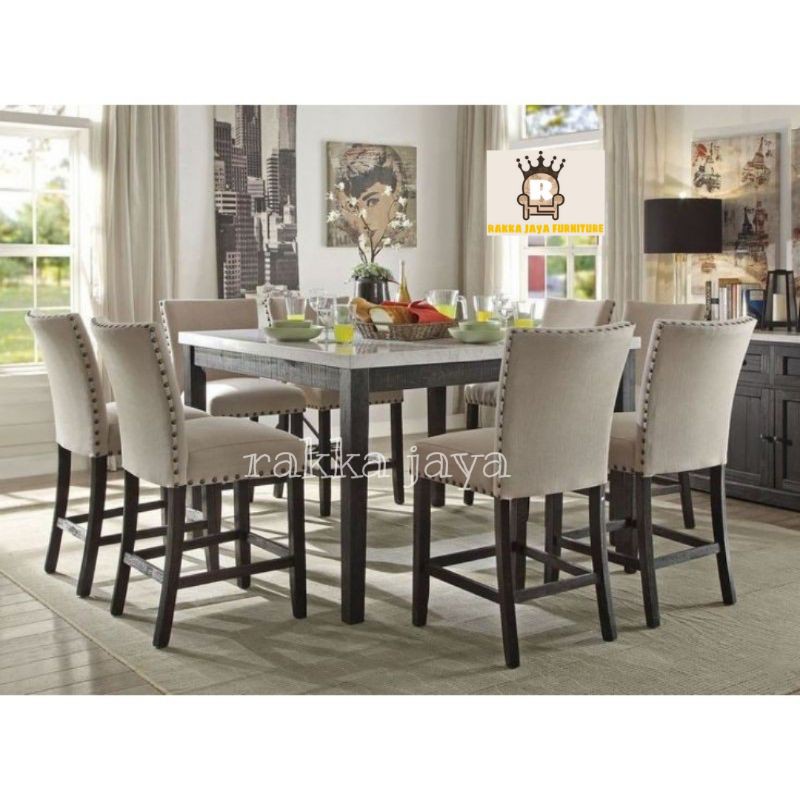 SET MEJA MAKAN 8 KURSI JATI MINIMALIS