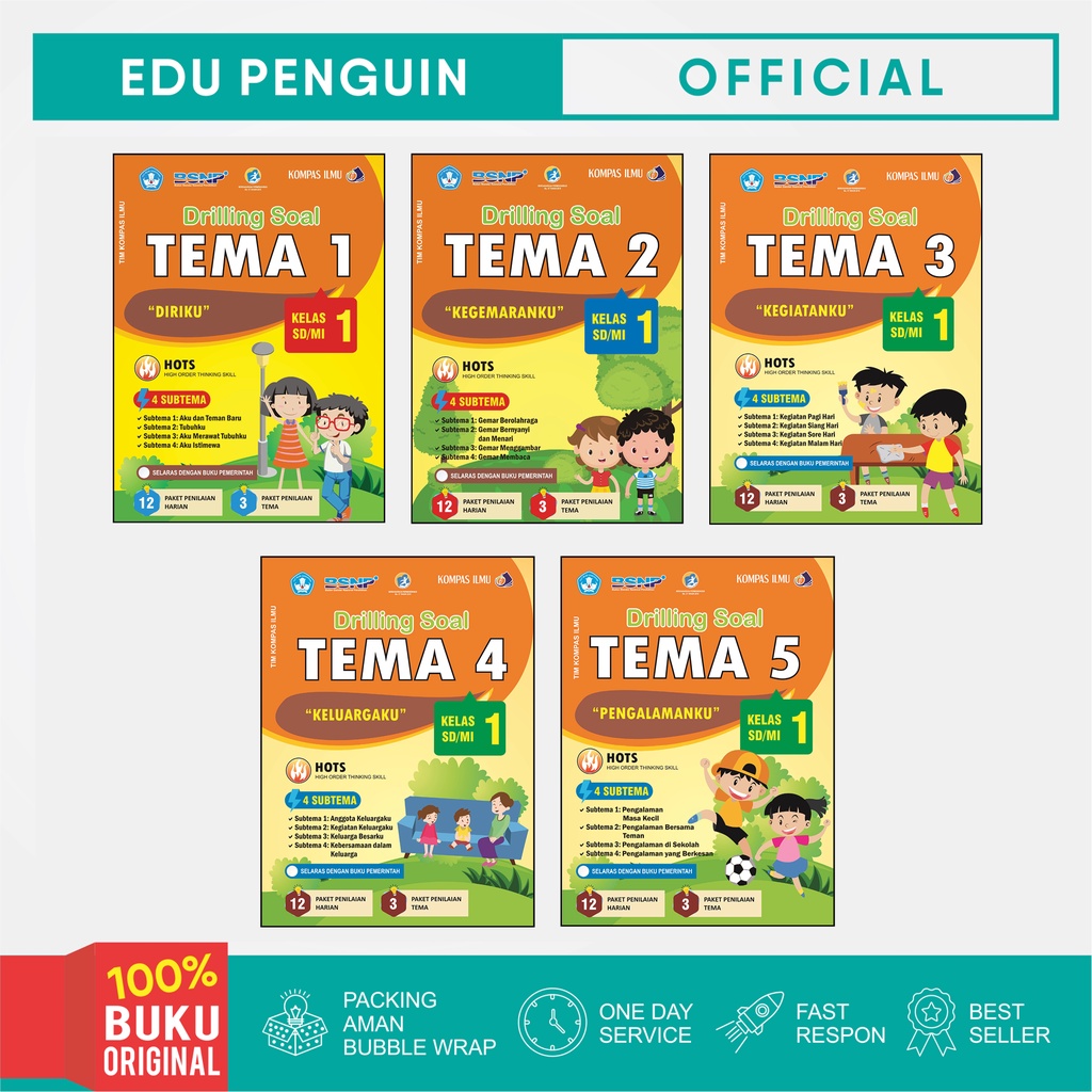 Buku Ulangan SD Drilling Soal Tematik Kelas 1 SD / MI Tema 1 2 3 4 5 Full Pembahasan