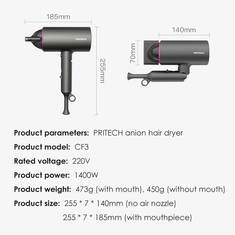 Hair Dryer Portable Foldable Negative Ion 1400W High Power HairDryer Mute Hair Dryer Mini Hedrayer