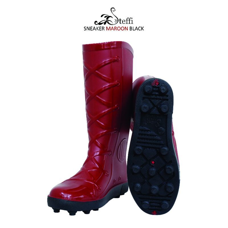 SNEAKER 26&27(41-44) | Steffi Boots SEPATU BOOT PROYEK PVC kebun tinggi lentur dewasa pool pole duri-Maroon