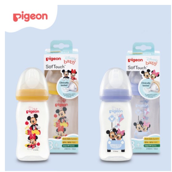 Pigeon Botol PP Wide Neck 240ml Mickey W/P-Plus Nipple - Botol Susu Bayi