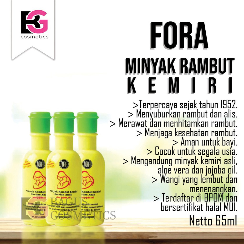 ⭐BAGUS⭐(HIJAU) FORA MINYAK KEMIRI + JOJOBA OIL 65ML | MINYAK PENUMBUH RAMBUT IBU &amp; ANAK | Mild Gentle | Soft Smooth