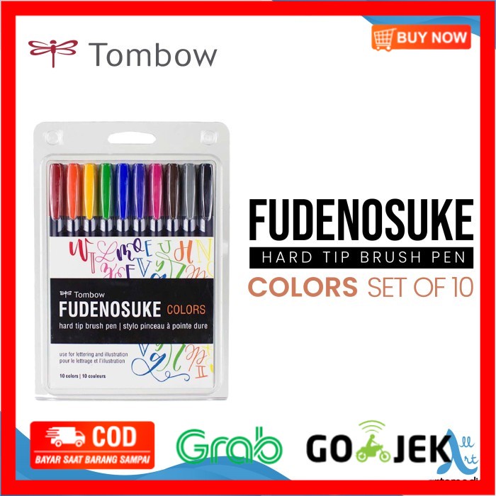 

(BISA COD) Brush Pen Tombow Fudenosuke Set 10 Colors Drawing Pen Spidol