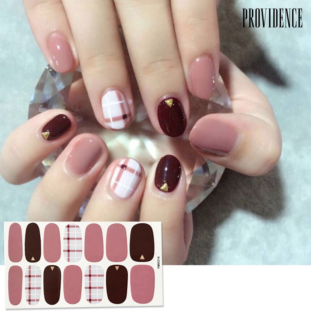 14pcs / Lembar Stiker Kuku 3d Full Cover Tahan Air Untuk Dekorasi Manicure