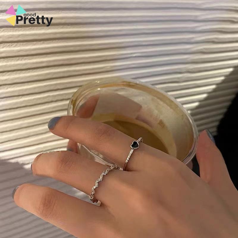 2Pcs Cincin Jari Telunjuk Bahan Zirkon Warna Hitam Untuk Wanita - PD