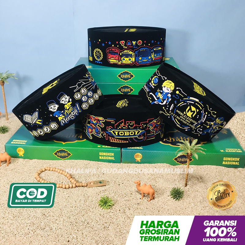 BEST SELLER! Peci Hitam Anak LED &amp; Tanpa LED - Karakter Kartun Tayo Upin Ipin Mobile Legend Tobot Murah Kopiah Songkok Grosir Kopyah Perlengkapan Sholat Fashion Muslim