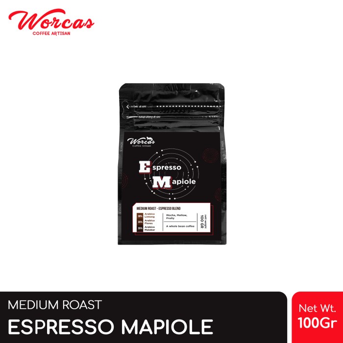 

vf0100f Worcas Mapiole Espresso Blend 100 Gram - Medium Roast - Kopi Biji Ds20X11