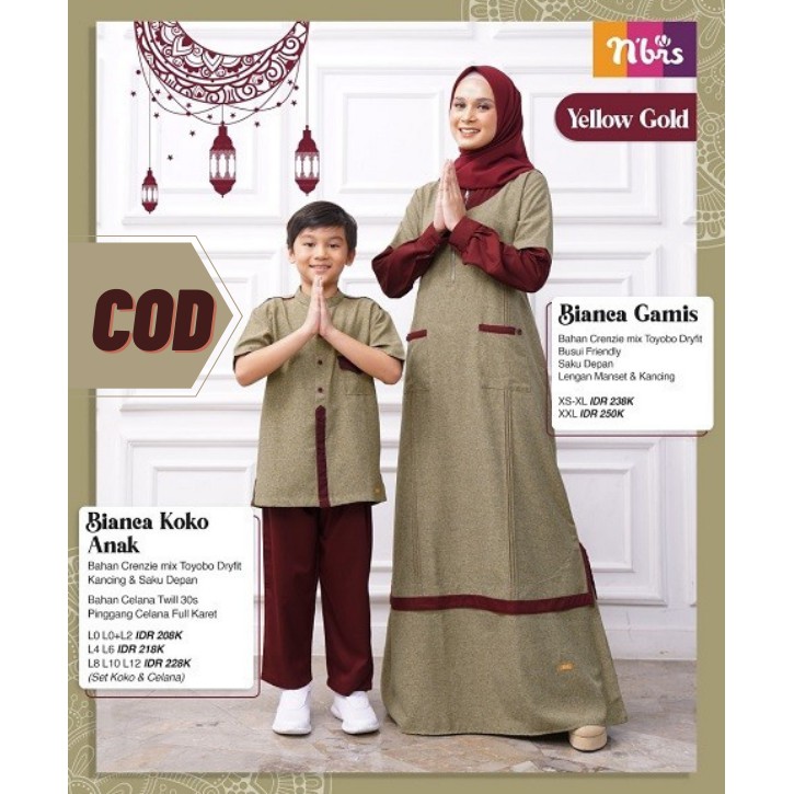 [BISA COD]BAJU GAMIS COUPLE MUSLIM SARIMBIT PASANGAN NIBRAS BIANCA GOLD LEBARAN TERBARU 2021