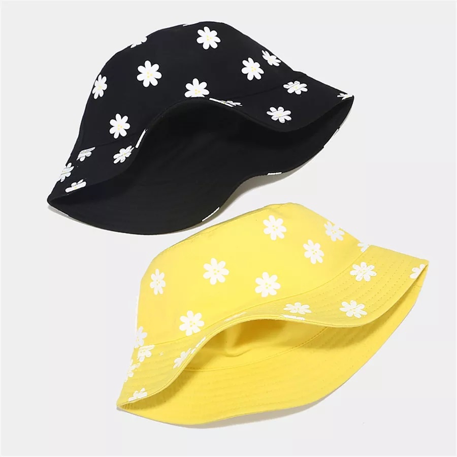 Topi Bucket Dewasa dan anak Sablon Bunga daisy 1 sisi D003 Daisy Bahan Drilll / Daisy 003