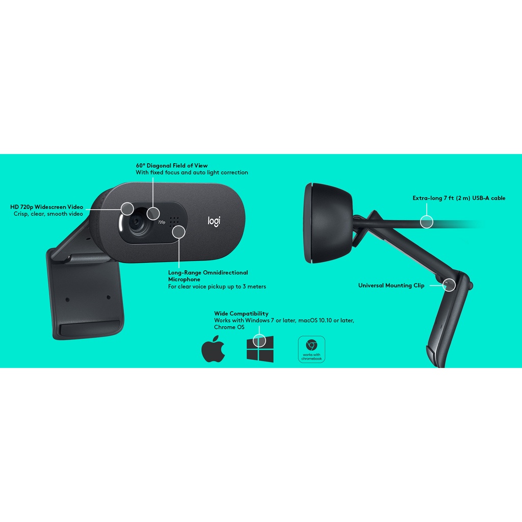 Logitech C505 HD webcam with 720p and long-range mic