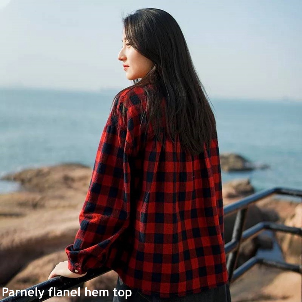 Parnely flanel  hem top - Thejanclothes