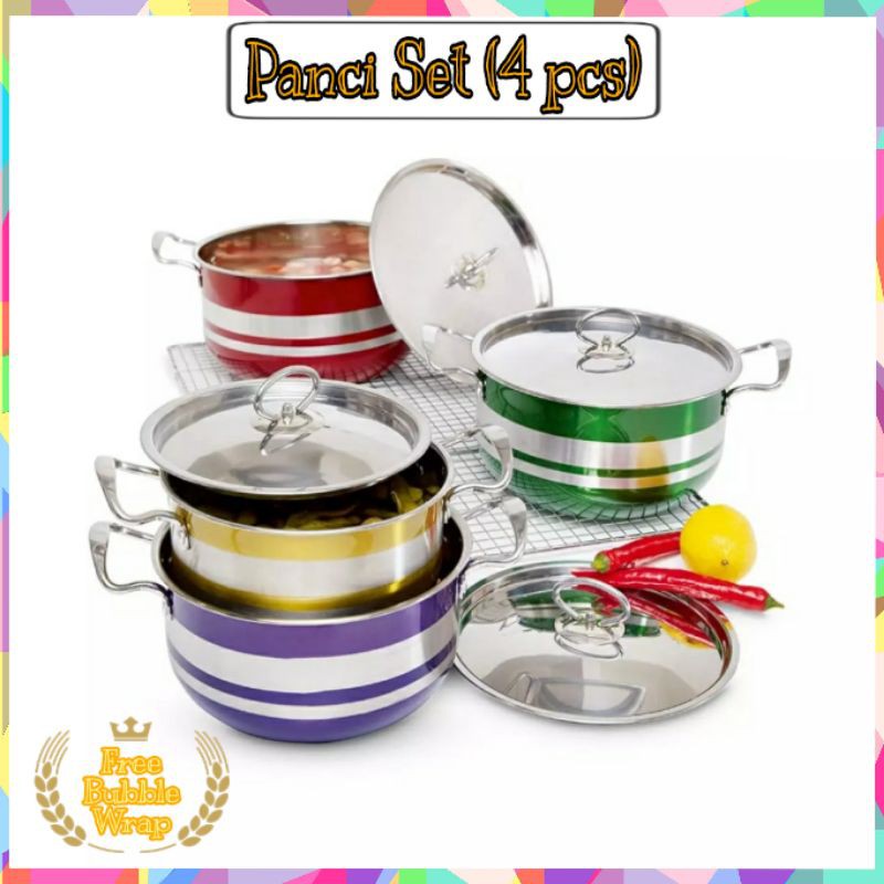 Panci Set Warna Warni Korea Pot Stainless Steel 4 pcs / Panci Masak Warna Warni