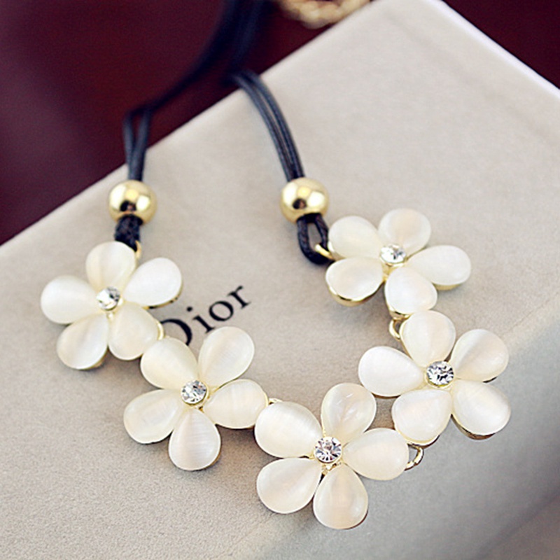 Light Yellow Gold Color Stackable Flower Pendant Cat Eye Stone Necklace