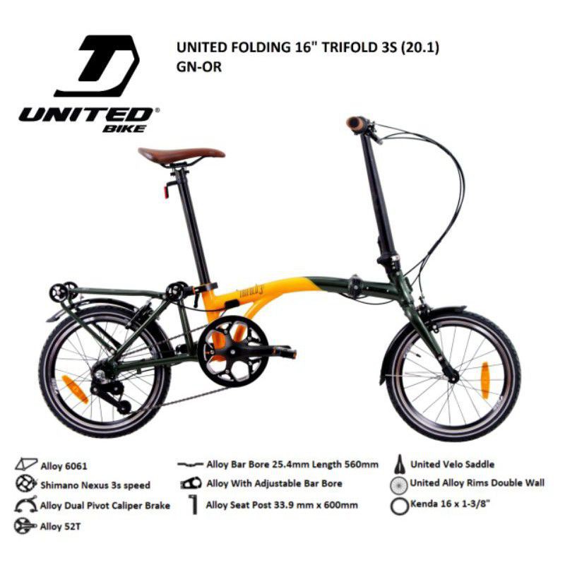 Sepeda Lipat 16 inch Folding Bike United Trifold 3S 2021 BARU MURAH