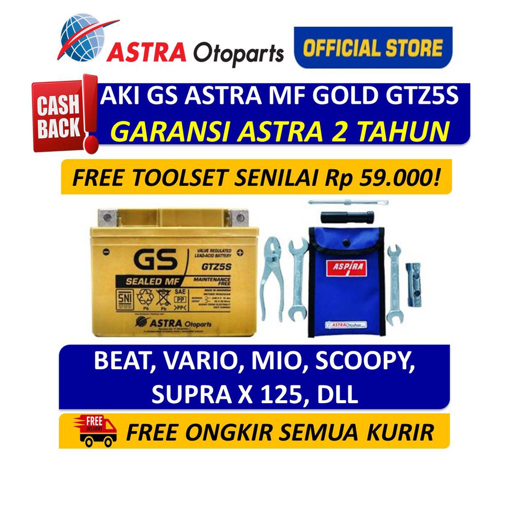 Aki GS ASTRA MF Gold GTZ-5S untuk Motor Honda Vario, Honda Beat (GSWA