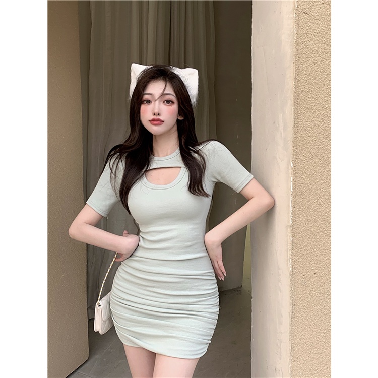 Suhao dress sexy hati-hati mesin rok ketat paket lipit rok bawah pinggul