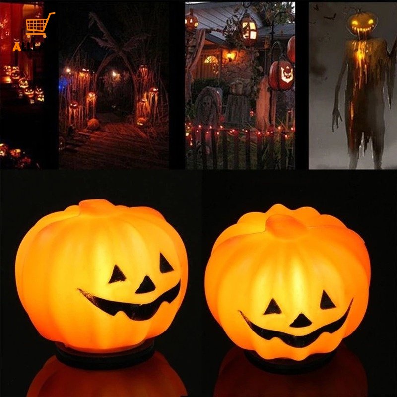 1pc Lampu Lentera LED Bentuk Labu Warna Oranye Untuk Dekorasi Halloween